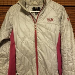 EUC womens Mountain Hardwear silver/fuschia puffer